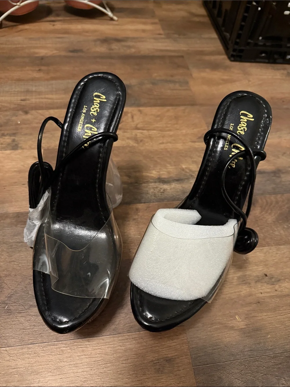 Chase + Chloe Clear Platform Heels with Black Trim and Ankle Tie